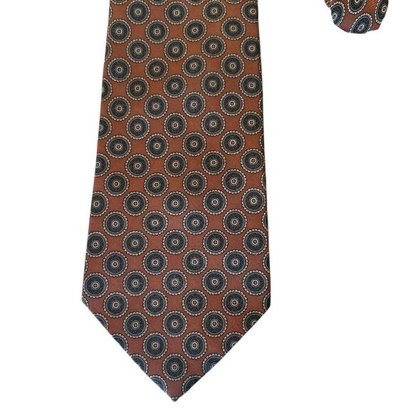 Vintage Oscar de la Renta Couture Elegant Brown Patterned Men's Silk Tie - Picture 1 of 2